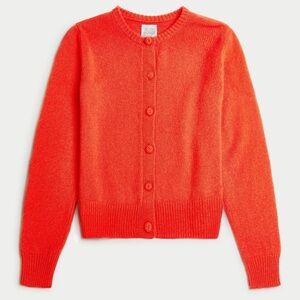 Suzi Kondi Button-Front Cashmere Cardigan in Vibrant Orange-Red